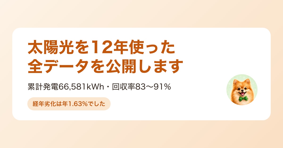 太陽光発電12年分の発電量・売電収入・経年劣化の実測データ