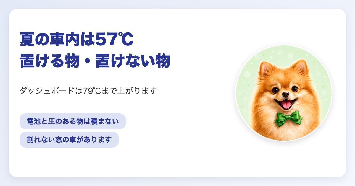 車に積む防災グッズと夏の車内温度のイメージ