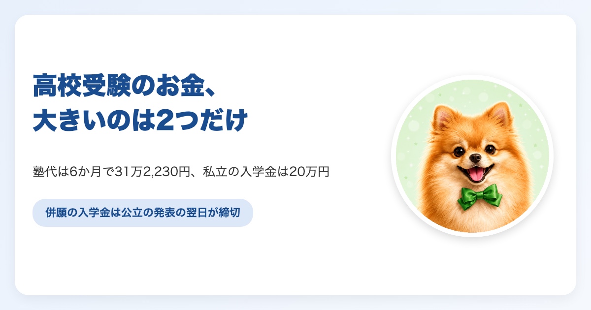 高校受験にかかるお金を、塾代・模試代・受験料・私立の入学金に分けて実額と予定額で整理した表